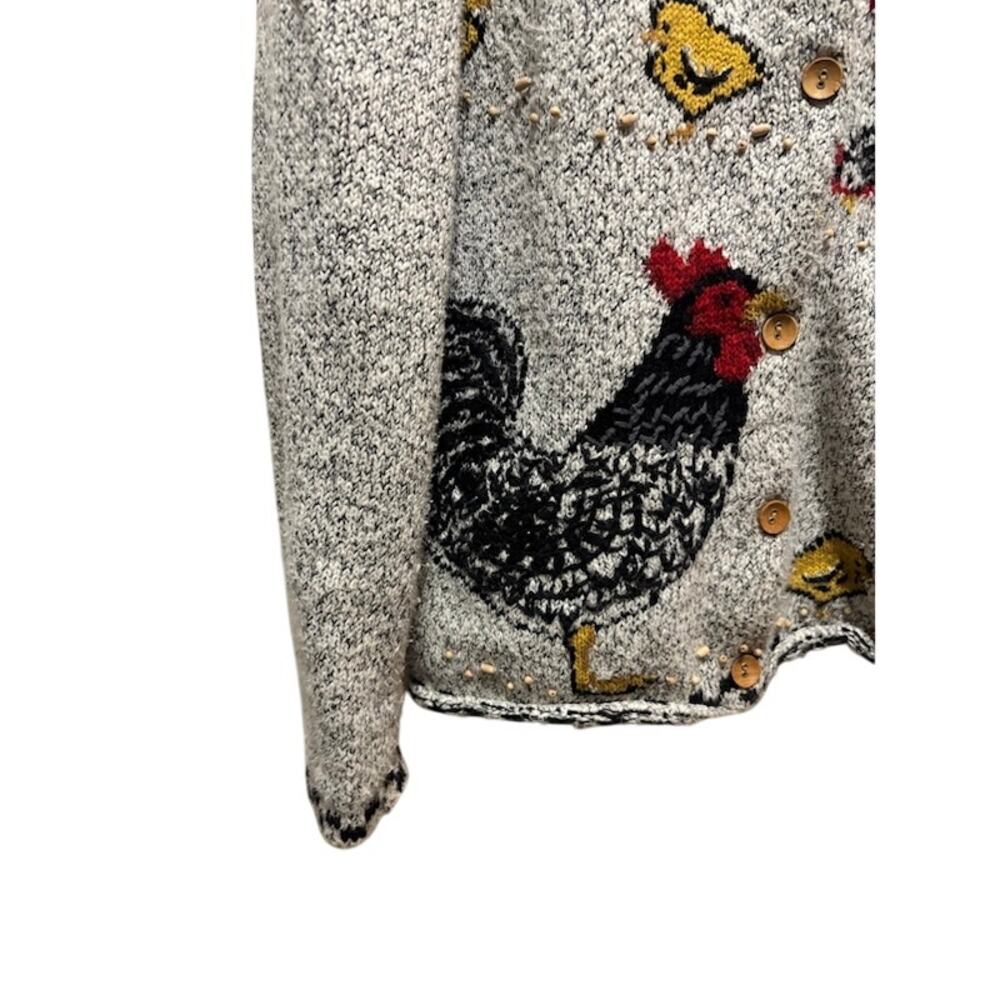 Vintage Northern Isles Chicken Cardigan Sweater Womens Medium Rooster Hen - Picture 3 of 9